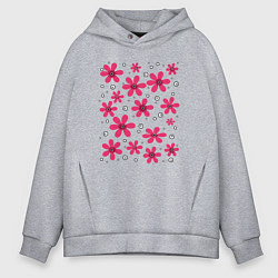 Толстовка оверсайз мужская Красные ромашки на фоне в горошек, цвет: меланж