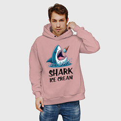 Толстовка оверсайз мужская Shark ice cream - ai art, цвет: пыльно-розовый — фото 2