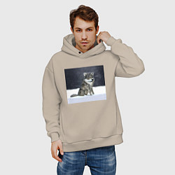 Толстовка оверсайз мужская Волк ауффф мем, цвет: миндальный — фото 2