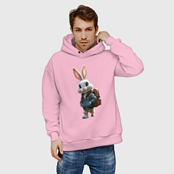 Толстовка оверсайз мужская Зайчик идёт в школу, цвет: светло-розовый — фото 2