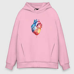 Толстовка оверсайз мужская Краски сердца, цвет: светло-розовый