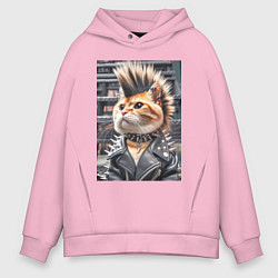 Толстовка оверсайз мужская Прикольный котик панк - нейросеть, цвет: светло-розовый