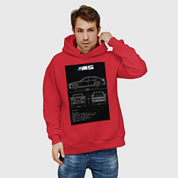 Толстовка оверсайз мужская BMW M5 чертежи, цвет: красный — фото 2