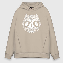 Толстовка оверсайз мужская Дерево иггдрасиль с обережным руническим ставом, цвет: миндальный