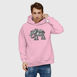Толстовка оверсайз мужская Механический слон, цвет: светло-розовый — фото 2
