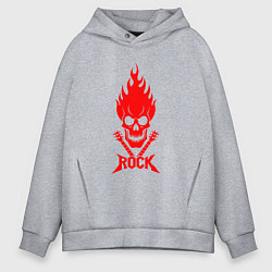 Толстовка оверсайз мужская Rock красный череп, цвет: меланж