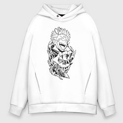 Толстовка оверсайз мужская Магическая битва Сукуна Юджи, цвет: белый