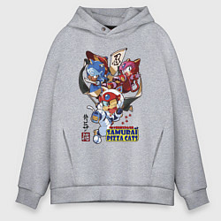 Толстовка оверсайз мужская Samurai pizza cats, цвет: меланж