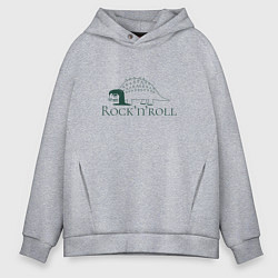 Толстовка оверсайз мужская Динозавр и надпись рок н ролл, цвет: меланж