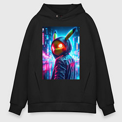 Толстовка оверсайз мужская Крутой Пикачу в модном прикиде - нейроарт, цвет: черный