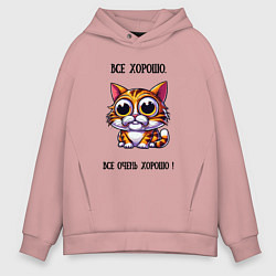 Толстовка оверсайз мужская Кошка у которой все хорошо, цвет: пыльно-розовый