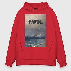 Толстовка оверсайз мужская Pavel волны, цвет: красный