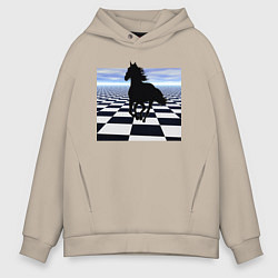 Толстовка оверсайз мужская Конь на шахматной доске, цвет: миндальный
