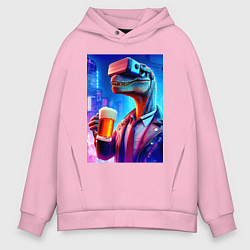 Толстовка оверсайз мужская Пивозавр в виртуальных очках - нейроарт, цвет: светло-розовый