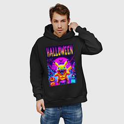 Толстовка оверсайз мужская Pikachu - halloween vaporwave, цвет: черный — фото 2