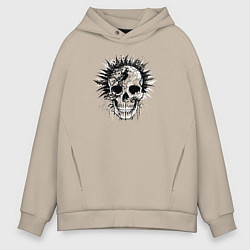 Толстовка оверсайз мужская Psychedelic skull leaf, цвет: миндальный