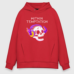 Толстовка оверсайз мужская Within Temptation - неоновый череп, цвет: красный