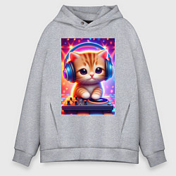 Толстовка оверсайз мужская Cutie kitten DJ - neon glow, цвет: меланж