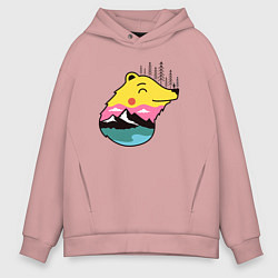 Толстовка оверсайз мужская Лесной медведь и человек, цвет: пыльно-розовый