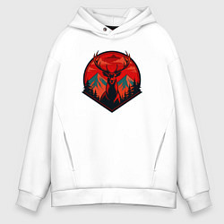 Толстовка оверсайз мужская Олень на фоне гор, цвет: белый