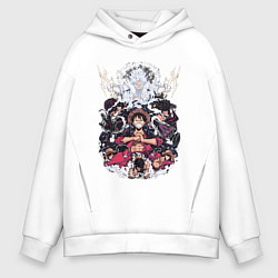 Толстовка оверсайз мужская Ван-Пис Луффи Монки коллаж, цвет: белый