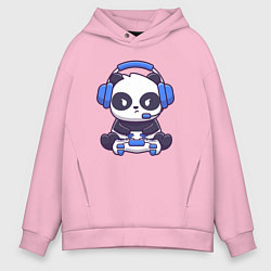 Толстовка оверсайз мужская Панда с джойстиком, цвет: светло-розовый