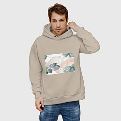 Толстовка оверсайз мужская Акварельные листья светлые, цвет: миндальный — фото 2