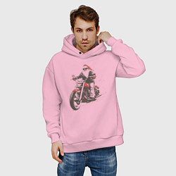 Толстовка оверсайз мужская Дед мороз на мотоцикле чоппере, цвет: светло-розовый — фото 2