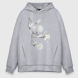 Толстовка оверсайз мужская Цветы акварелью ветки магнолии, цвет: меланж
