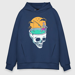 Толстовка оверсайз мужская Скелет на рыбалке, цвет: тёмно-синий