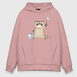 Толстовка оверсайз мужская Енот убирается, цвет: пыльно-розовый
