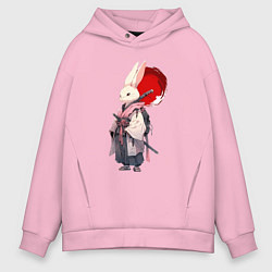 Толстовка оверсайз мужская Заяц ронин, цвет: светло-розовый