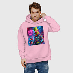Толстовка оверсайз мужская Барт Симпсон с котом роботом - нейроарт, цвет: светло-розовый — фото 2