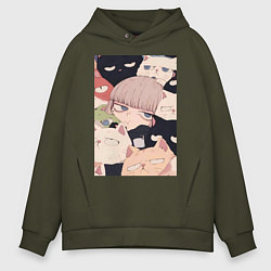 Толстовка оверсайз мужская Девушка с котиками, цвет: хаки