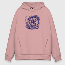 Толстовка оверсайз мужская Рыба в брызгах воды, цвет: пыльно-розовый