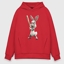Толстовка оверсайз мужская Заяц спортивный, цвет: красный
