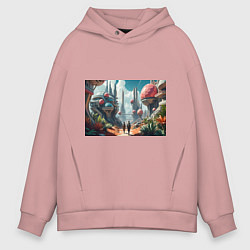 Толстовка оверсайз мужская Планета фантастика, цвет: пыльно-розовый