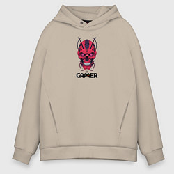 Толстовка оверсайз мужская Череп геймера красный, цвет: миндальный