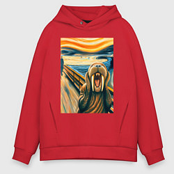 Толстовка оверсайз мужская Морж кричит на картине Эдварда Мунка - мем искусст, цвет: красный
