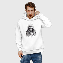 Толстовка оверсайз мужская Череп в капюшоне индейца, цвет: белый — фото 2
