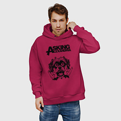 Толстовка оверсайз мужская Asking Alexandria - rock dog, цвет: маджента — фото 2