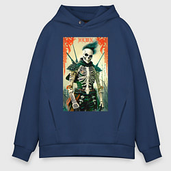 Толстовка оверсайз мужская Готический скелет - хэллоуин, цвет: тёмно-синий