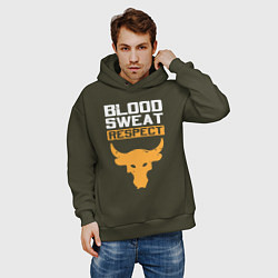 Толстовка оверсайз мужская Blood sweet respect logo, цвет: хаки — фото 2