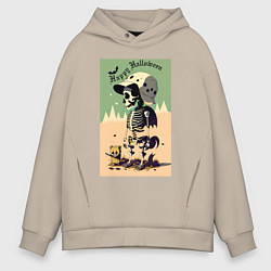 Толстовка оверсайз мужская Прикольный черепок - хэллоуин, цвет: миндальный