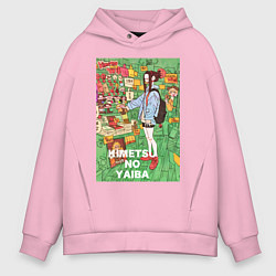 Толстовка оверсайз мужская Клинок рассекающий демонов Нэдзуко Камадо, цвет: светло-розовый