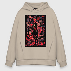 Толстовка оверсайз мужская Девушка кошка, цвет: миндальный