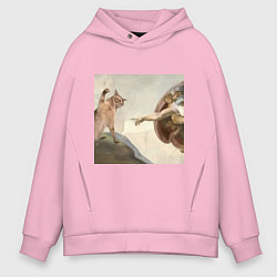 Толстовка оверсайз мужская Кот сотворение Адама, цвет: светло-розовый