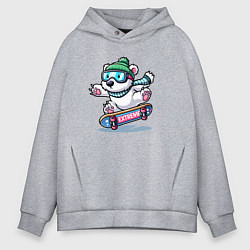 Толстовка оверсайз мужская Полярный медвежонок крутой скейтбордист - нейроарт, цвет: меланж