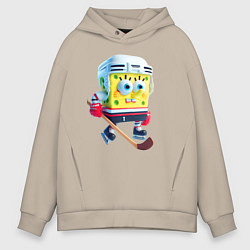 Толстовка оверсайз мужская Губка Боб хоккейный нападающий - нейроарт, цвет: миндальный