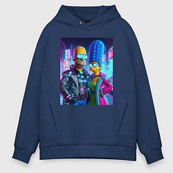 Толстовка оверсайз мужская Гомер и Мардж Симпсоны - киберпанк, цвет: тёмно-синий